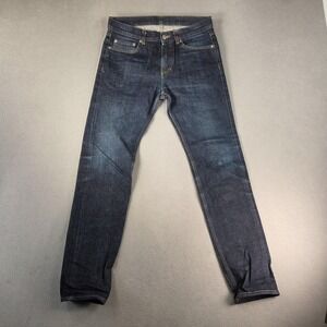 Selvedge Jeans Mens 28x28 Dark Blue Denim M001 Slim Straight 5-Pocket Zip Fly